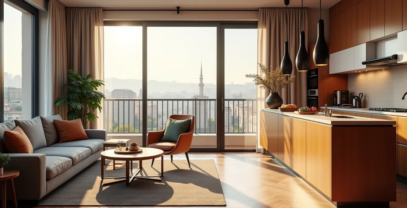 Salon convivial dans un appartement moderne à Madrid pour un groupe EVJF