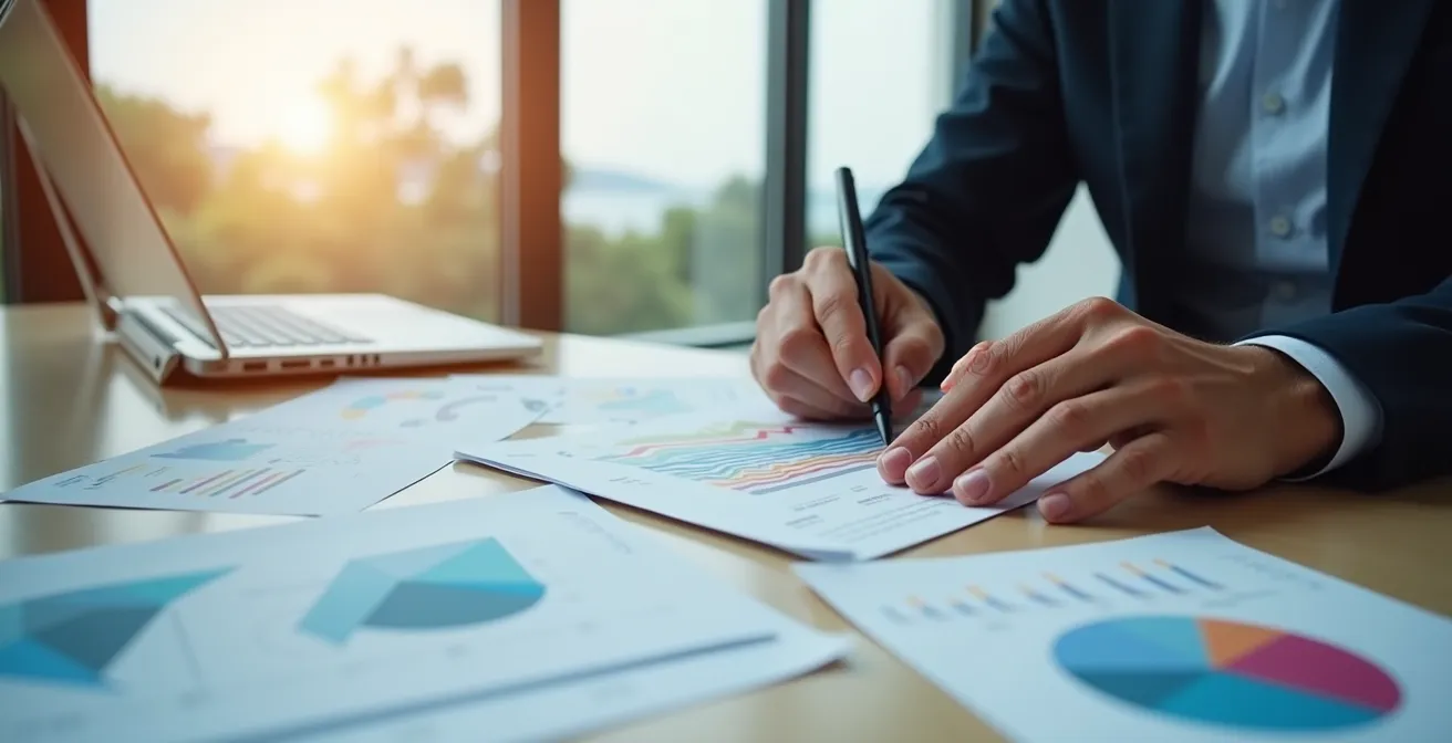 Professionnel analysant les tendances du marché immobilier avec des graphiques