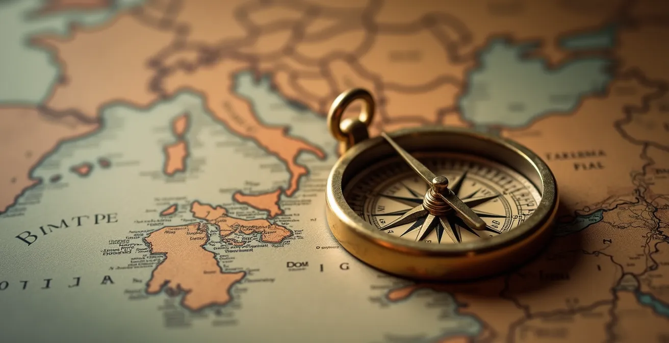 Carte stylisée de la Méditerranée avec Palma au centre entourée de points lumineux représentant les autres destinations