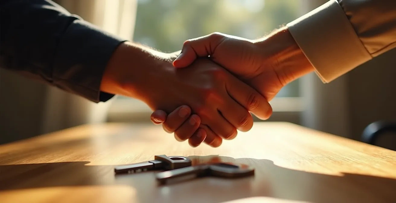 Poignée de main professionnelle lors d'une transaction immobilière