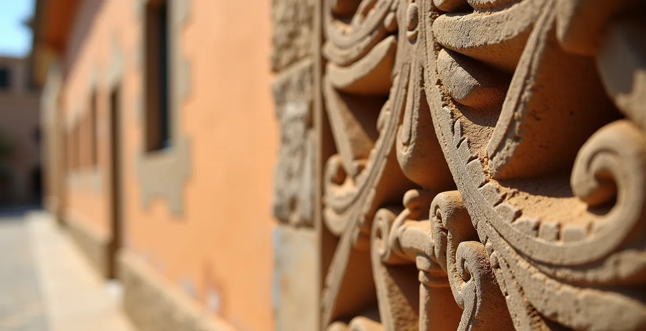 Détail architectural en macro d'une façade traditionnelle de Palma